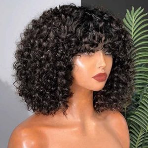 16 Inch Kinky Curly Afro Style Women Hair Wigs High-quality Bob Synthetic Fiber Front Lace Adjustable Easy Wear Natural Looking Ladies Fashion Glue less Inner Cap Stylish Girls Wig